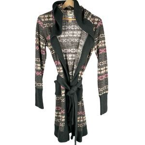 Tracy Porter Aztec Boho Hooded Belted Wrap Lounge Cardigan Sweater Size Small